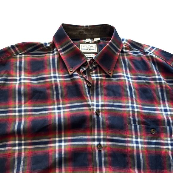 Haupt Shirt Mens 17.5 XL Red Blue Check Tartan Cotton Twill Flannel Soft - Picture 2 of 9